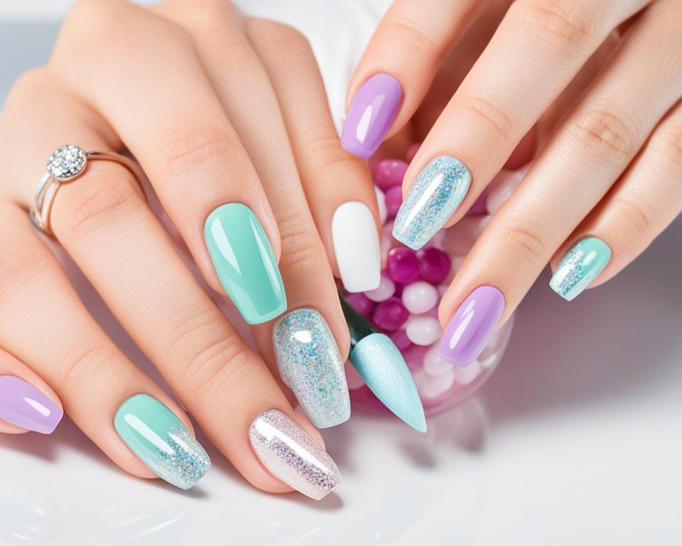 Kr&oacute;tkie paznokcie hybrydowe w jasnych kolorach
