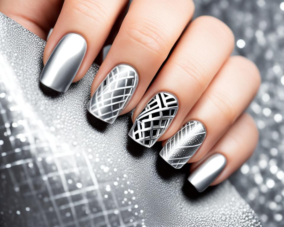 srebrne ozdoby na paznokciach