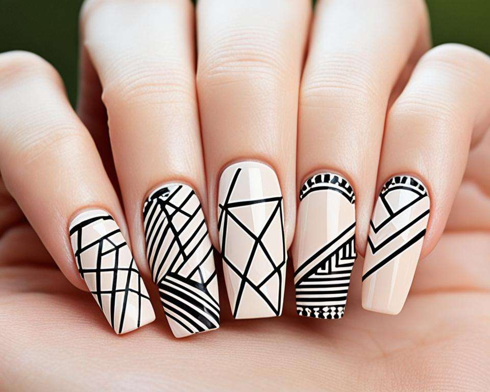 Paznokcie nude z wzorkami geometrycznymi Paznokcie nude z wzorkami geometrycznymi