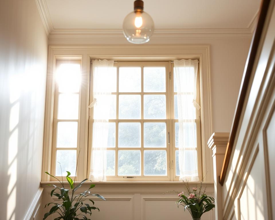 Klasyczna dekoracja okna na klatce schodowej