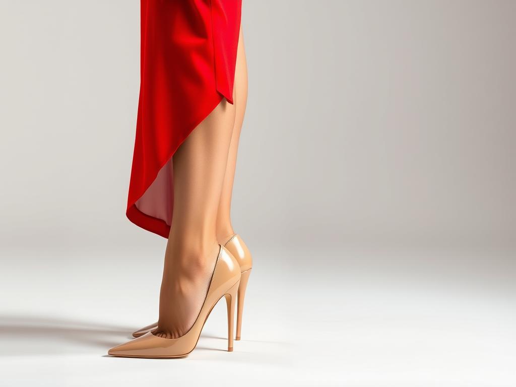 Beżowe szpilki do czerwonej sukienki wydłużające optycznie nogi