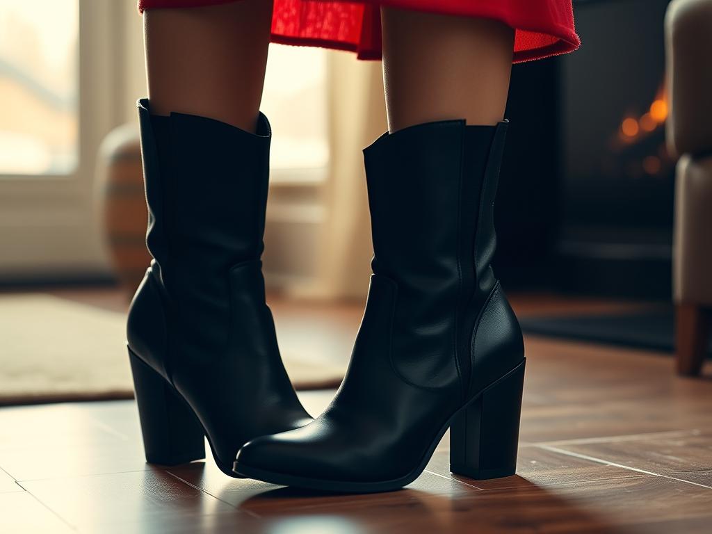 Czarne botki do czerwonej sukienki na zimę