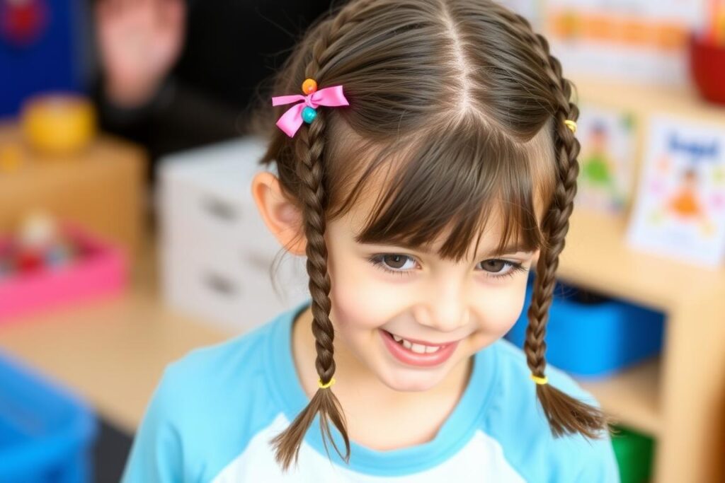 Dziewczynka z dwoma warkoczykami na cieniowanych włosach