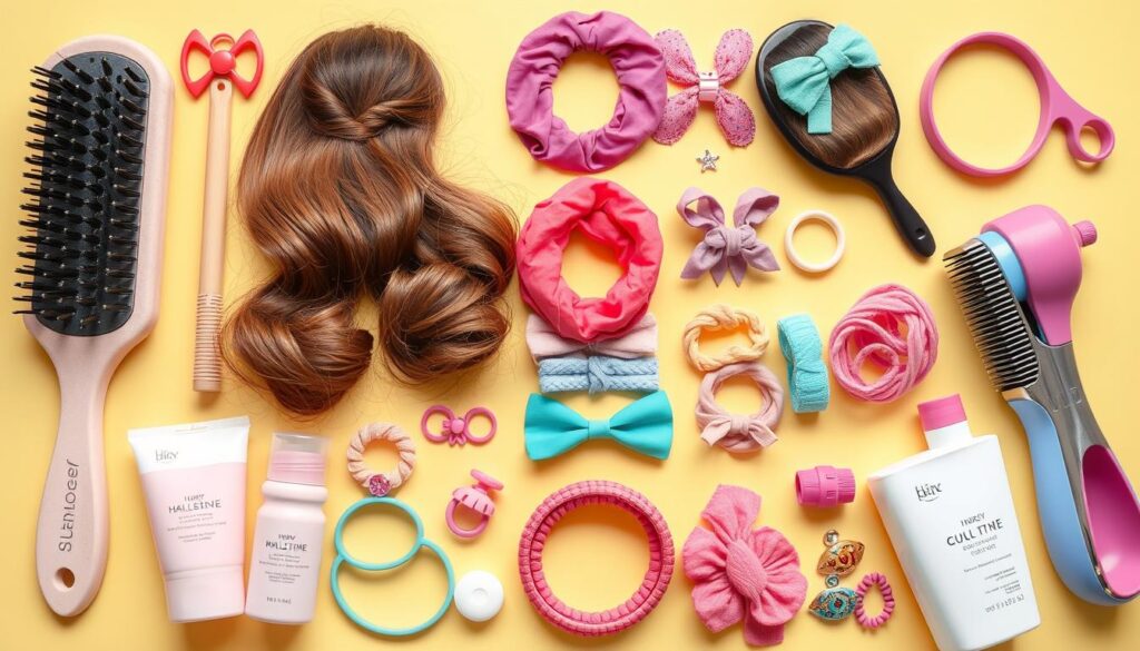 R&oacute;żne akcesoria do stylizacji cieniowanych włos&oacute;w u dziewczynek