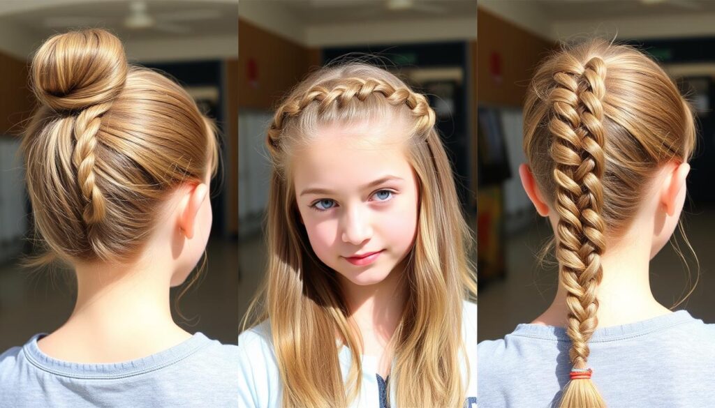 Trzy szybkie fryzury do szkoły na cieniowanych włosach dziewczynki