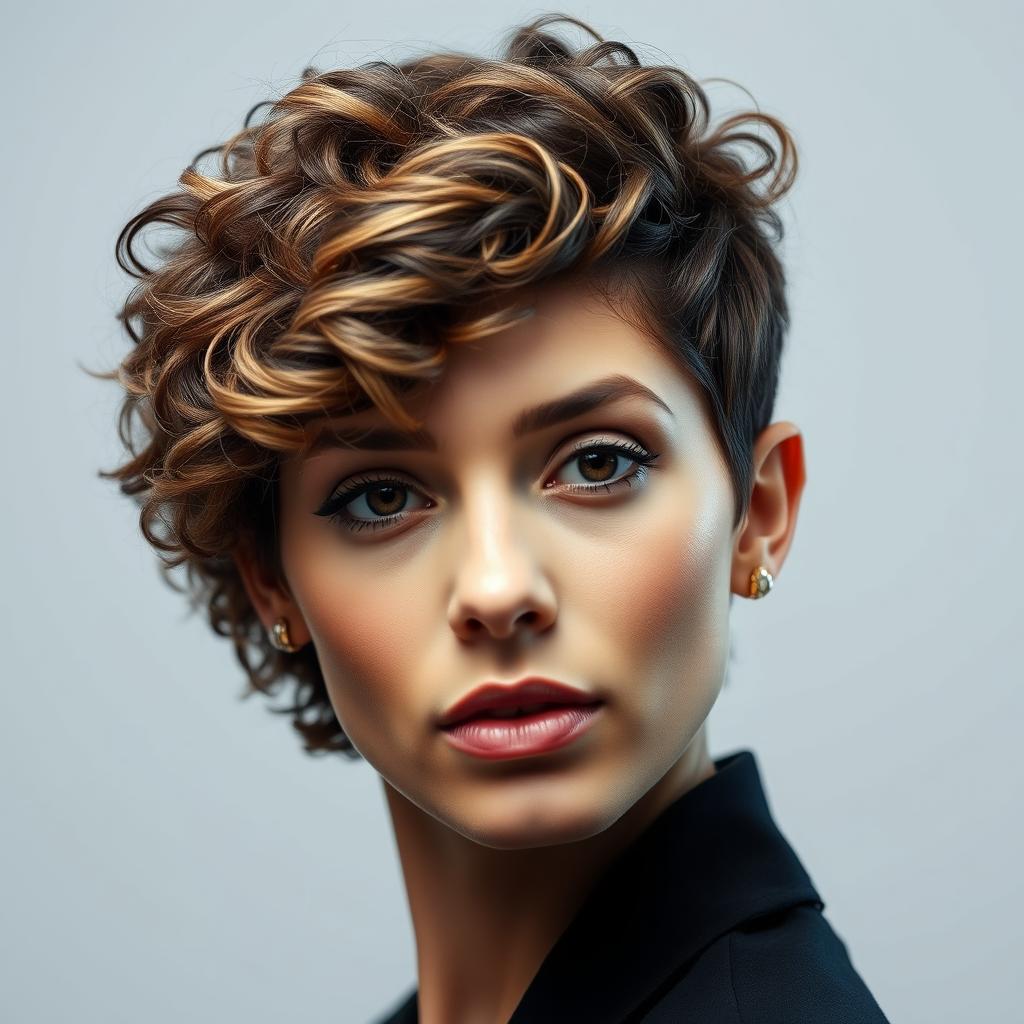 Fryzury kręcone włosy galeria - pixie cut