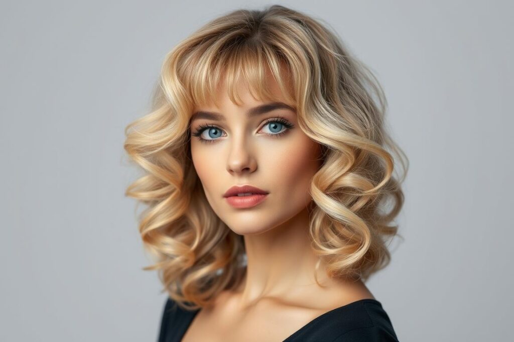 Kręcone blond włosy zdjęcia z naturalną grzywką