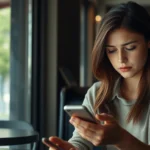 Kobieta patrząca smutno na telefon, czekając na odpowiedź od przyjaciółki, która nie ma dla niej czasu