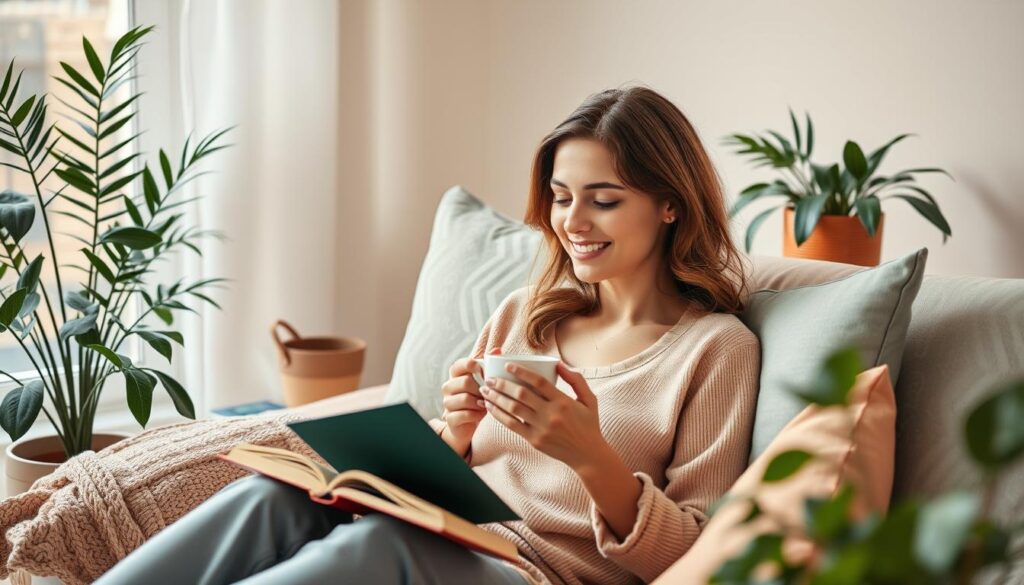 Kobieta praktykująca samopielęgnację i rozwijająca własne zainteresowania