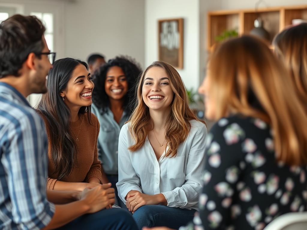 Kobieta spotykająca się z nową grupą przyjaci&oacute;ł, rozwijająca swoją sieć społeczną