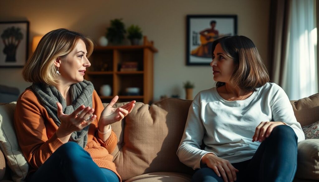 Przyjaci&oacute;łki podczas szczerej rozmowy, jedna wyraża swoje uczucia a druga słucha z uwagą