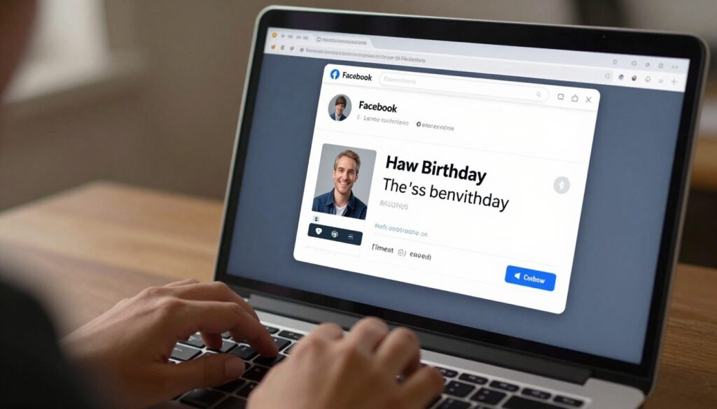 Osoba pisząca życzenia urodzinowe na Facebooku, widok ekranu komputera