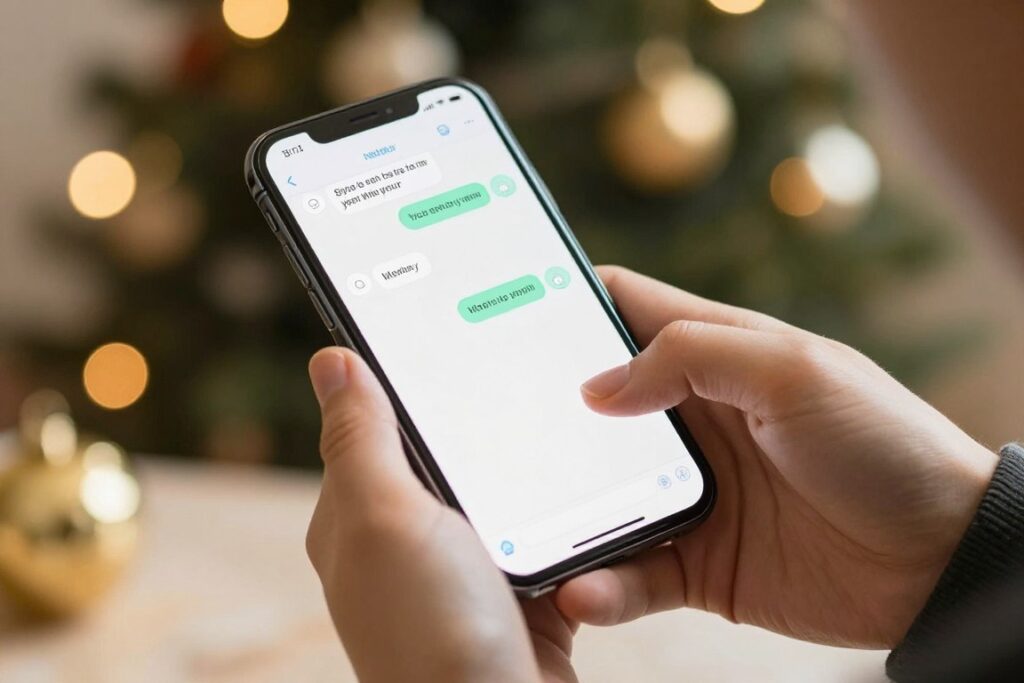 Osoba wysyłająca życzenia noworoczne przez Messengera na telefonie