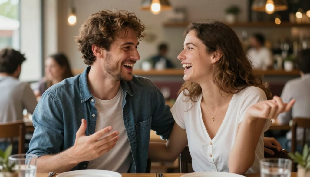 Para podczas udanego flirtu, oboje wykazują pozytywne sygnały mowy ciała