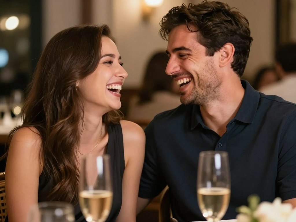 Para śmiejąca się podczas obchod&oacute;w rocznicy ślubu, zabawny moment