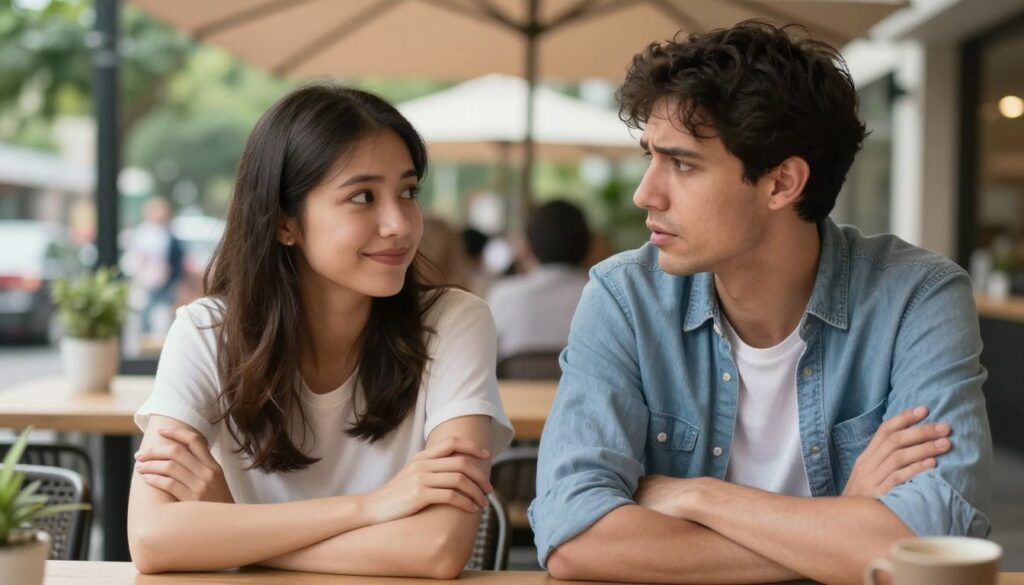 Para z niejednoznaczną mową ciała, kobieta z mieszanymi sygnałami zainteresowania