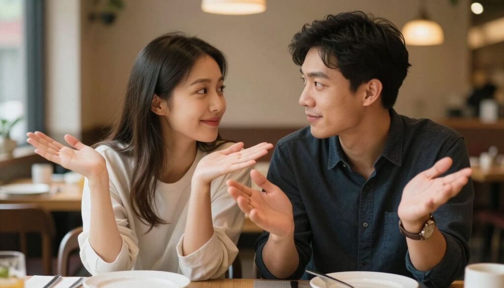 Para na pierwszej randce pokazująca pozytywną mowę ciała, pochyleni ku sobie