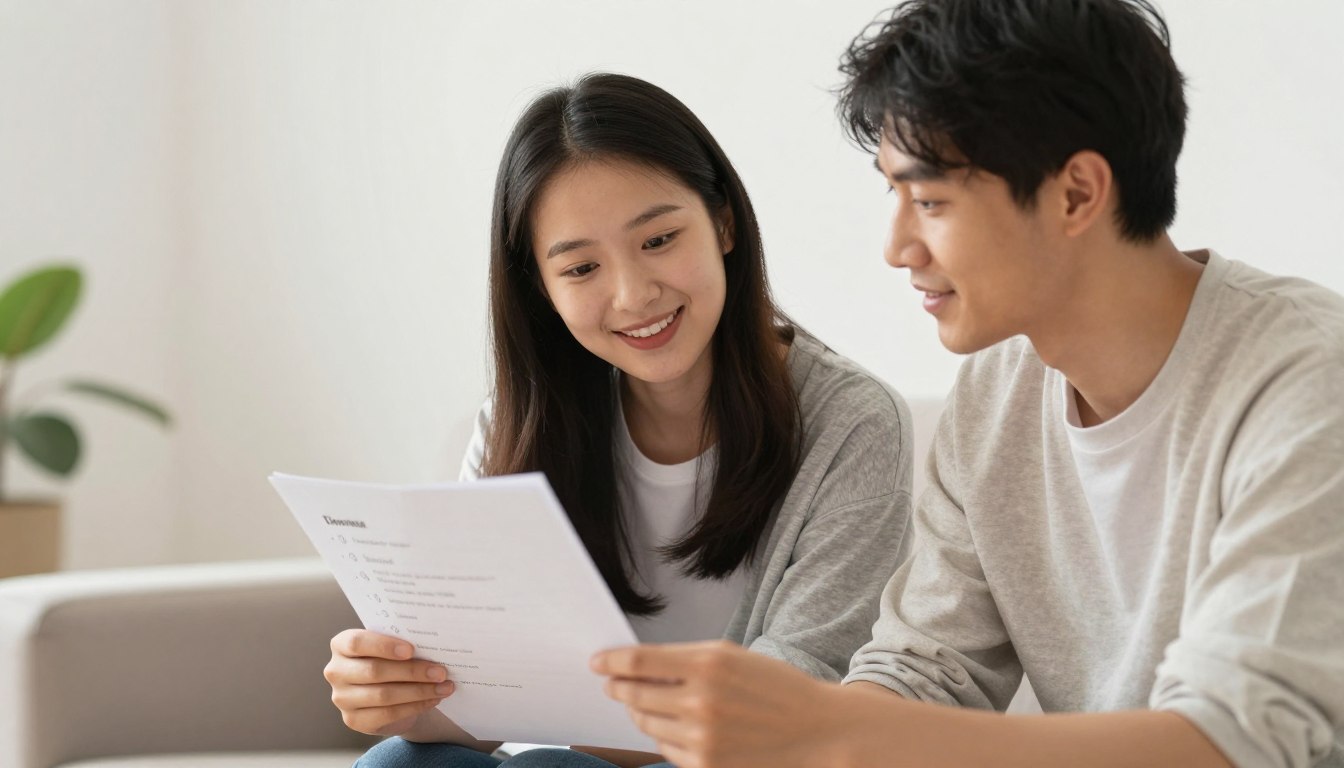 Para przygotowująca się do pierwszej randki, kobieta i mężczyzna przeglądają notatki z tematami do rozmowy