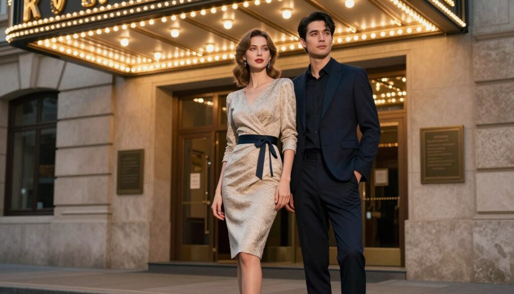 Para ubrana elegancko na wyjście do teatru na komedię
