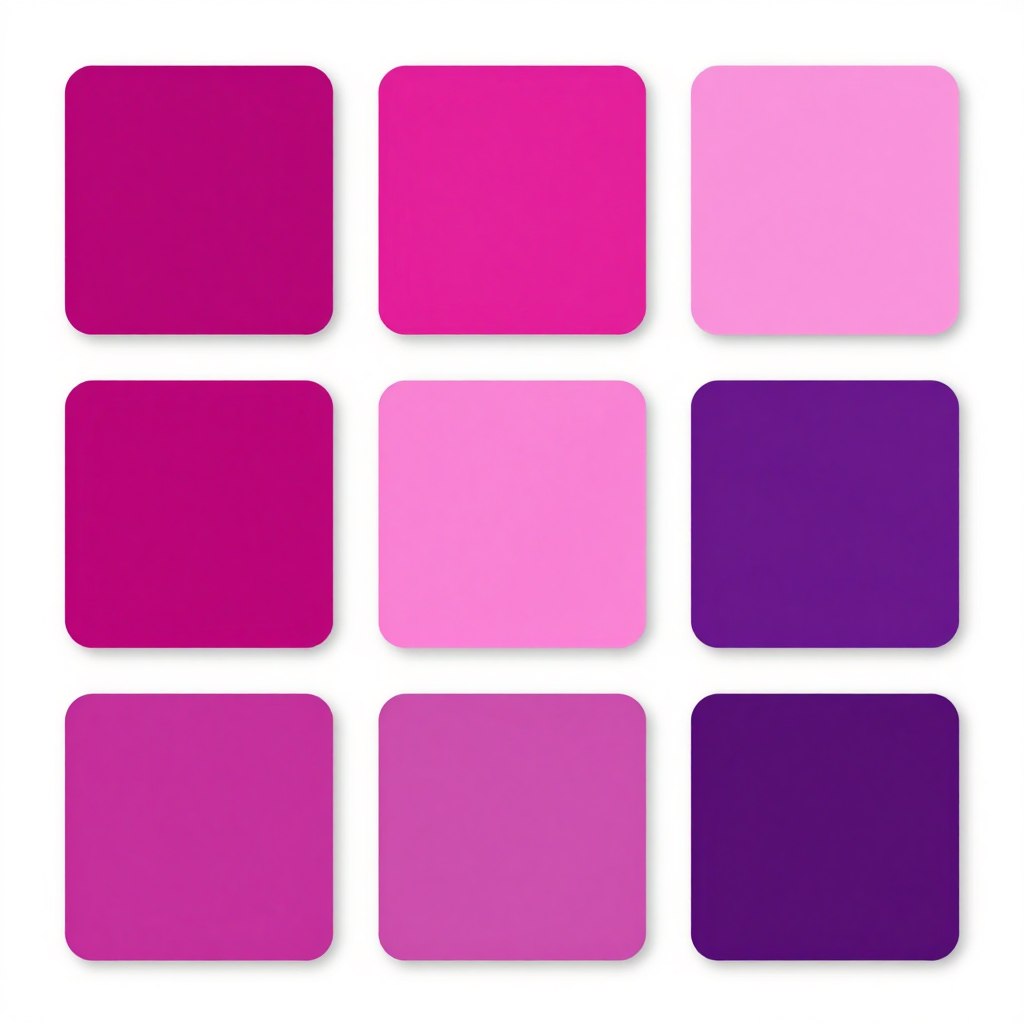 Pr&oacute;bka koloru magenta na tle innych odcieni r&oacute;żu i fioletu
