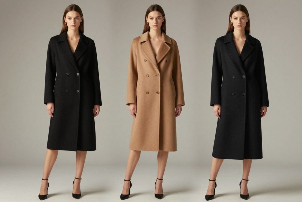 R&oacute;żne długości płaszczy damskich na modelkach o r&oacute;żnych typach sylwetek